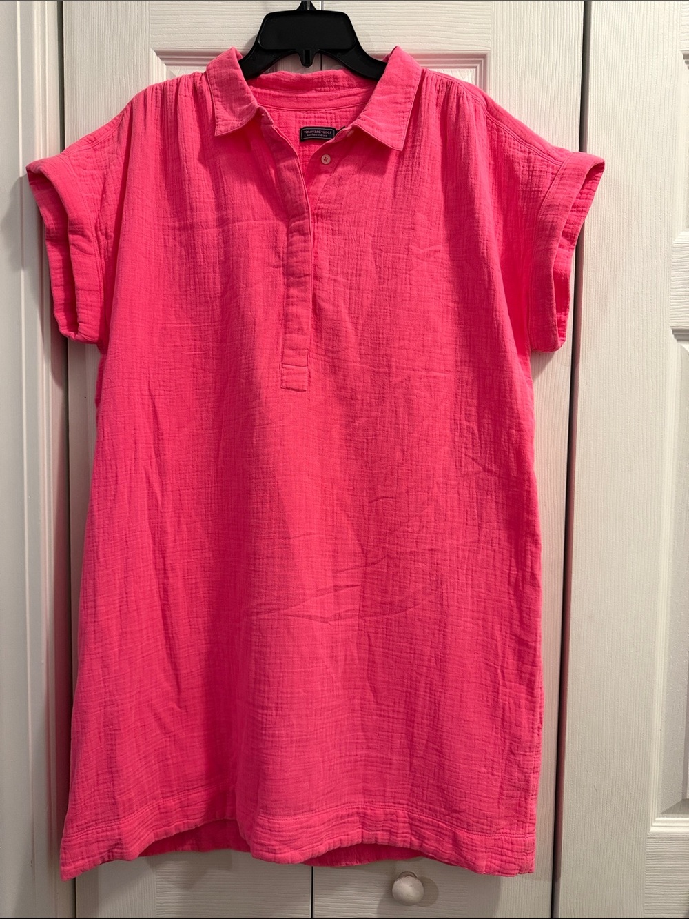 Vineyard Vines XL Bright Pink Gauze Collared Shirtdress